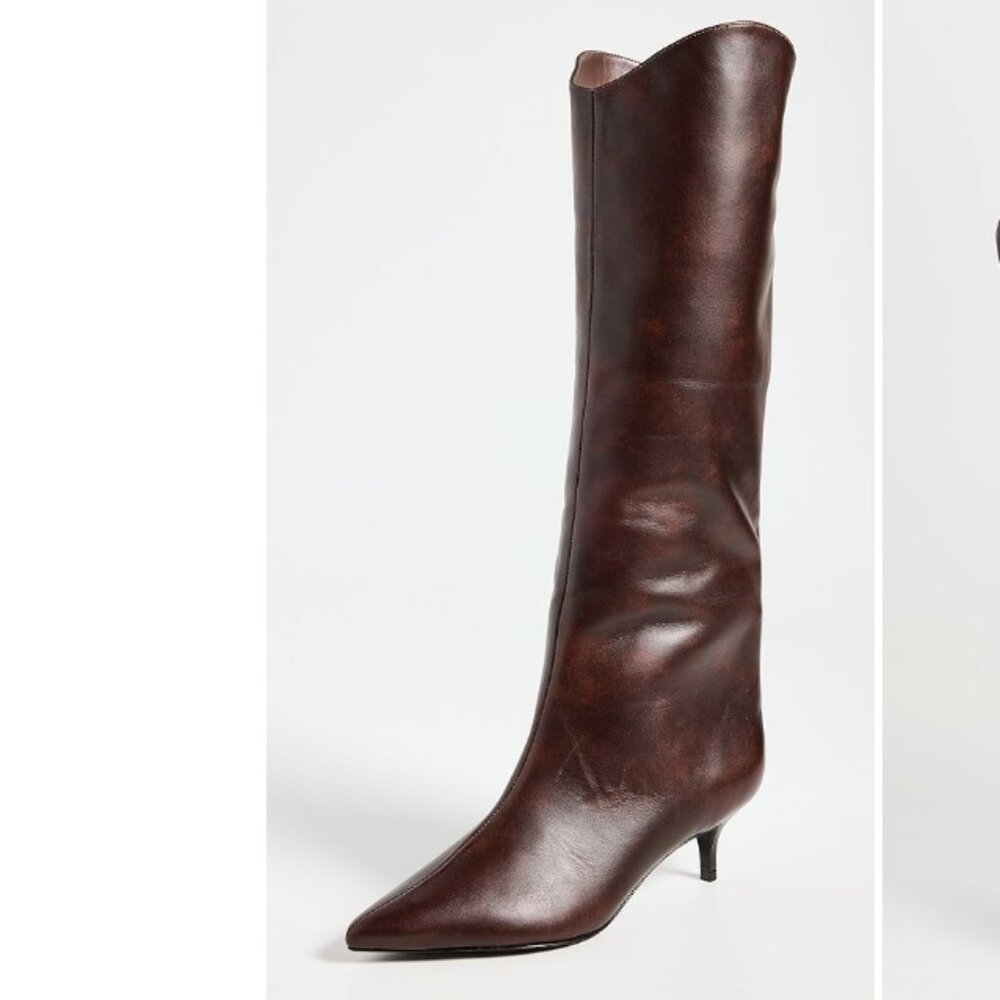 Schutz Maryana Lo mid Boot in Brown leather knee high kitten pointed toe